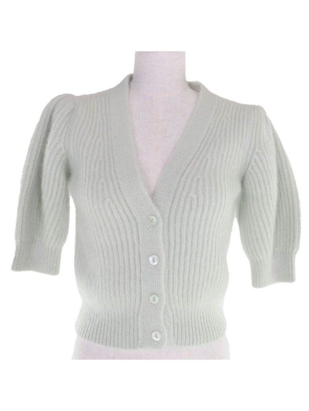 Celine 2 A60 X377 N Mohair Silk Short Sleeve Knit Cardigan Green XS